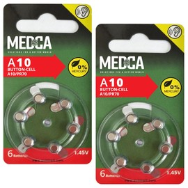 MEDca A10 Batteries - 12 Count Pack - 1.45V Zinc Air Yellow Tab Battery Button Coin Cell Batteries for Hearing Aids and Hearing Amplifiers, 10, P10, PR70, or ZL4