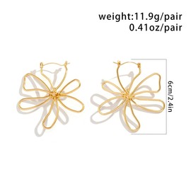 Wire Frame Flower Drop Earrings for Teen Girls,14K Gold Large Lines Floral Hoop Statement Earrings Vintage Handmade Hollow Blossom Dangle Earrings (Gold)