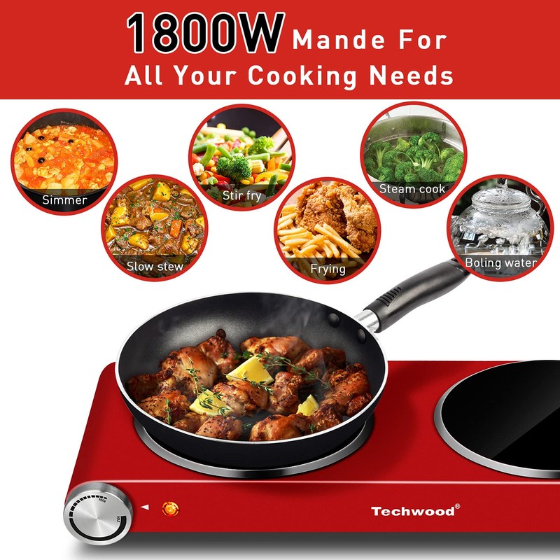 Hot Plate, Techwood 1800W Dual Electric Stoves, Countertop Stove Double