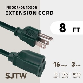 Zorky 8ft Outdoor Extension Cord for Christmas Decorations - 16/3 Heavy Duty SJTW Waterproof Green Electrical Cable with 3 Prong Grounded Plug for Safety, Great for Lawn and Major Appliances