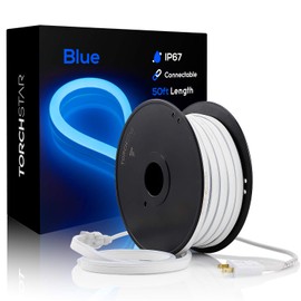 TORCHSTAR 50ft LED Neon Rope Light Outdoor, IP67 Waterproof, AC 120V (150ft Max), ETL & UL Certified, Soffit Commercial Building Decor, Blue