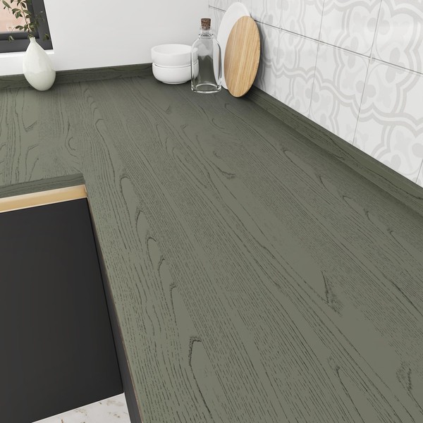 Wallercity Vintage Green Wood Peel and Stick Countertops Waterproof Faux