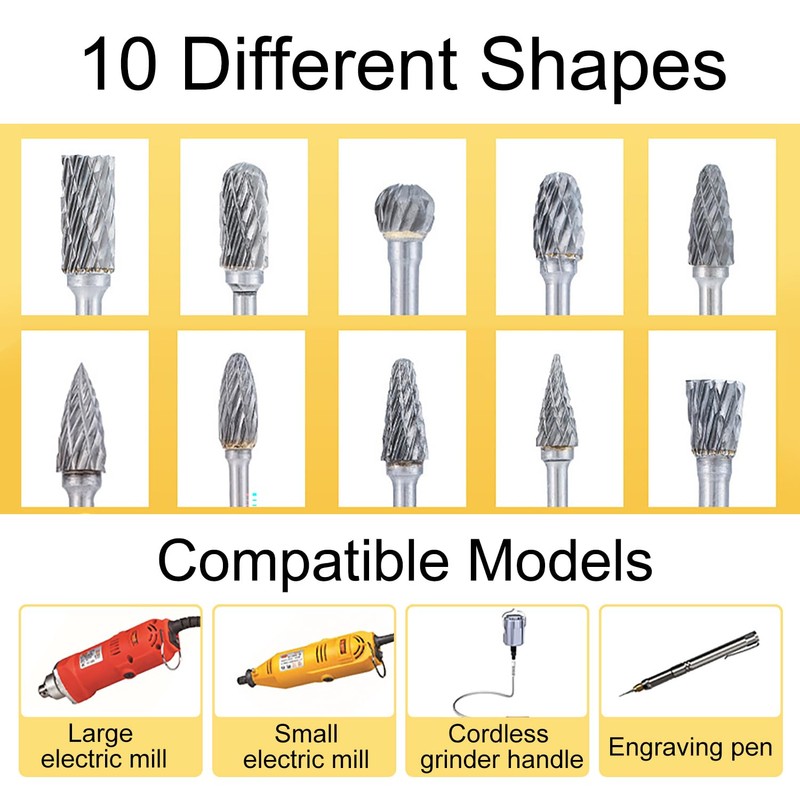 EUZUXU 10 Pieces Carbide Burr Set, Carbide Burrs with Double