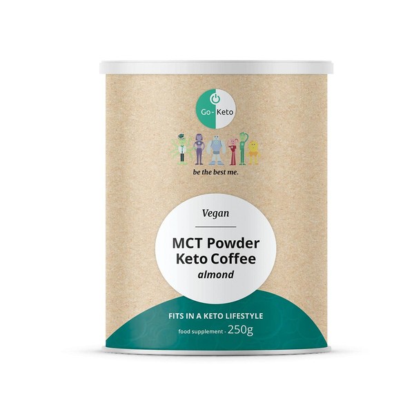 Go-Keto MCT Keto Coffee – Goût Amaretto-Amande, 250 g | poudre TCM C8/C10 avec du café, 100% huile de coco, sans huile de palme | sucrée avec du stevia, top pour le régime keto | végane, low carb