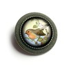 Spring Robin Glass And Brass Brooch Reversed Decoupage Cabochon Brooch