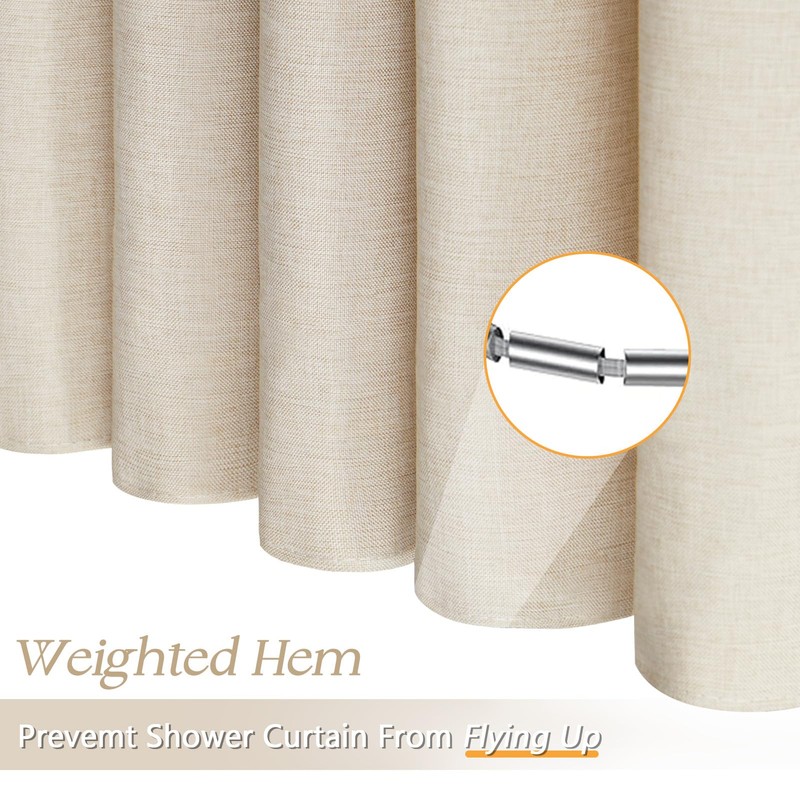 Yuanice Boho Beige Shower Curtain 72 in Waterproof Linen Polyester