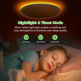 zemty 12Inch Flush Mount Ceiling Light with Night Light 1800K, 3000K-6500K Selectable LED Light Fixture with Remote Control,24W 2400lm Dimmable Ceiling Lamp for Bedroom Bathroom Kitchen-Brushed Nickel