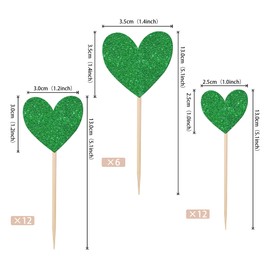 30 piezas de adornos de corazón de amor para magdalenas con purpurina, dulce amor, para despedida de soltera, boda, compromiso, decoración de tartas para el día de San Valentín, baby shower, cumpleaños, aniversario, fiesta, suministros de color verde