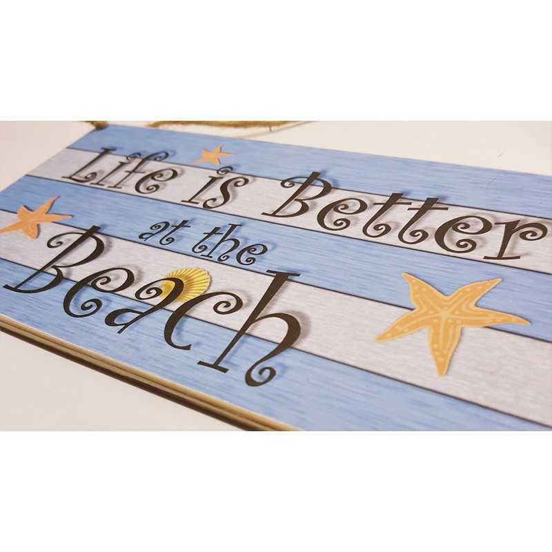 HmHome Wooden Seaside Plaque Life is better at the beach