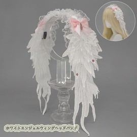 GUFER Lolita Headdress, Lace Hair Ornament, Angel Wings, Embroidery, Bowknot, Headband, Lace Headband Gothic, Lolita Maid Hair Accessory, Halloween Cosplay Headdress (A Angel Wings - White)