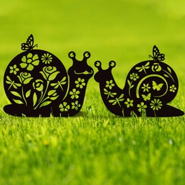 MorningRo 2 Pcs Snails Metal Garden Stakes Decor Black Snails Silhouette Statues Garden Decor for Outside Outdoor Decor, Yard, Patio, Lawn Ornaments