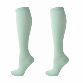 (2 Pairs)Compression Socks for Men and Women Flight Socks Compression Stockings Running Socks for Running,Shin Splints,Flight Travel-Boost Stamina, Circulation and Recovery (L-XL,Light Green)