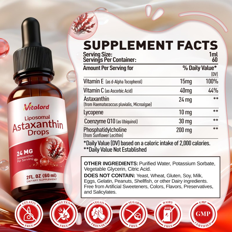 Liposomal Astaxanthin 24mg Drops, 2Fl Oz