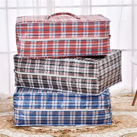 Set of 6 Large Plastic Checkered Laundry Bags with Zipper and Handles for Travel, Laundry, Shopping, Storage, Moving,Size:(19"x19"x7") - Color May Vary
