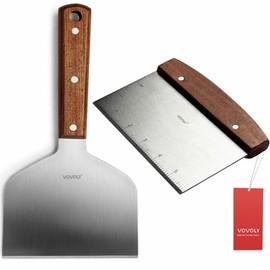 Vovoly Multipurpose Bench Scraper Kitchen Utensil for Flat Top Griddle, Dough Cutter for Bread and Pizza Dough - Stainless Steel Metal Griddle Scraper Chopper