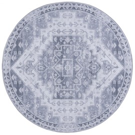 SAFAVIEH Tucson Collection Area Rug - 6' Round, Grey/Light Grey, Geometric Design, Machine Washable Indoor/Outdoor & Washable-Ideal for Patio, Backyard, Mudroom (TSN116F)