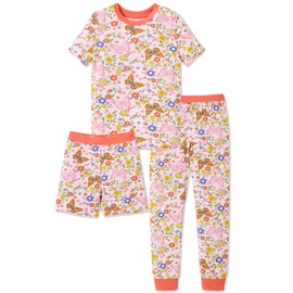 PATPAT Kids 3-Piece Pajama Set with Bamboo Viscose - Soft Snug Fit Pjs for Toddler Boys and Girls,All-Season Comfort Sleepwear, Pink Butterfly Floral, Size 3T