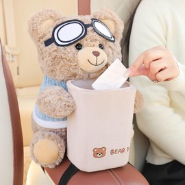 Tissue Box for Car,Vehicle Paper Towel Storage | 2-in-1 Waterproof Plush Cartoon Bear Tissue Holder and Trash Can for Car Workplace
