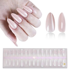 Glitter Pink Chrome Press on nails Almond,Vanpaga 120pcs Cat Eye Press on Nails Medium Almond,Cute Fake Nail Glitter Artificial Acrylic Nails French Nails,Reusable Stick on Nails in 15 Sizes