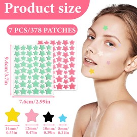 IKOPFLN 7 Blätter 357 Stück Pimple Patch Sterne, Unsichtbare Hydrokolloid Pickel Teebaumöl Tag,Mighty Pickel Patch,Atmungsaktiv Absorptions Acne Patches, Nacht Akne Pflaster Wasserdicht(Farbe)