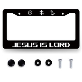 Jesus is Lord License Plate Frame Christian God License Plate Holder Colorful Stainless Steel Auto Parts Funny License Plate Personalise Decoration with Screws 12.3"x6.3"