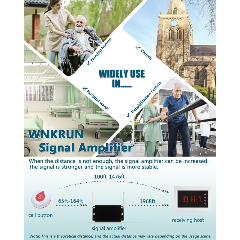WNKRUN Wireless Caregiver Pager Nursing Pager Calling System Elderly Alarm