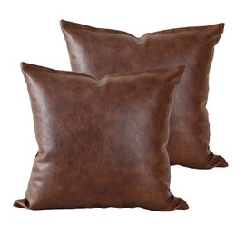 PANOD Set of 2 Faux Leather Throw Pillow Covers 26 x 26 Dark Brown,Modern Luxury Boho Decorative Large Pillow Covers Cushion Cases for Farmhouse Sofa Couch Livingroom Bed