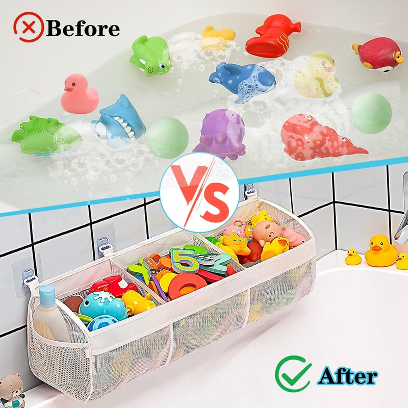 Buudreza Bath Toy Storage, Bath Toy Organiser with 3 Compartments