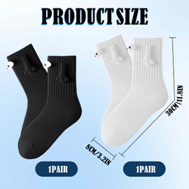 2 Pairs Funny Holding Hands Socks Crazy Magnetic Men Women Couple Socks, Funny Socks Gift Set, Magnetic Handshake Socks, Unique Black and White Design, Fun Couple's Gift, Soft(Black and White)