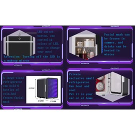 bamOYObu Mini Fridge, 6 Cans Small Refrigerator with Dimmable LED Light & Mirror Door, Portable Thermoelectric Cooler/Warmer for Bedroom, Office, Car and Gaming Room AC/DC Power