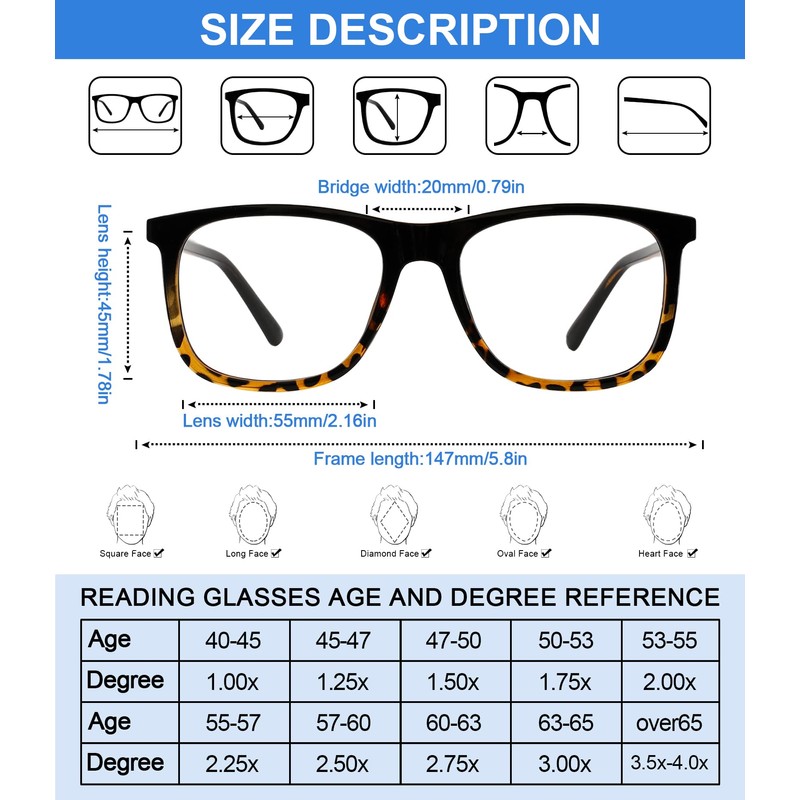 AEZUNI Extra Large Reading Glasses 4.00 Oversized Square Men Readers