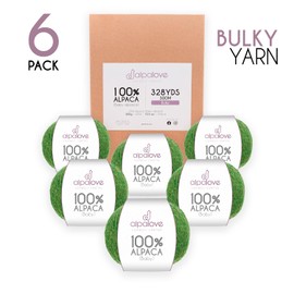 ALPALOVE Bulky Set (6 x 1.75 oz) Super Soft Baby Alpaca Knitting Yarn Middle Green 328 Yards