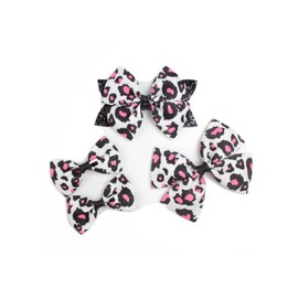 Cheetah Bow Hair Clips Leopard Hair Bow Clips Cheetah Hairclips Leopard Bowknot Pin BBW01 (4 Pcs-Set C)