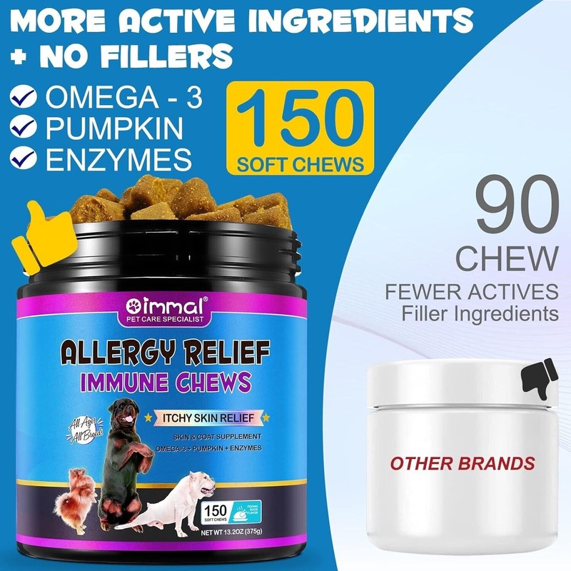 IMMAL Dog Allergy Relief Chews, Itch Relief for Dogs, Allergy