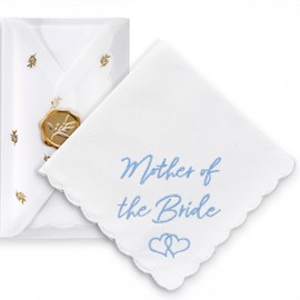 W&F GIFT Wedding Handkerchief - 12" x 12" - Something Blue for Bride on Wedding Day - Mother of the Bride Gifts, Bridal Wedding Hankie - Mom Handkerchief Wedding Gifts for Bride from Daughter - GOL