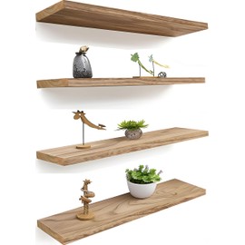 YFYEO 24 Inch Light Wood Floating Shelves for Wall Rustic Wall Shelf for Bedroom Living Room Set of 4