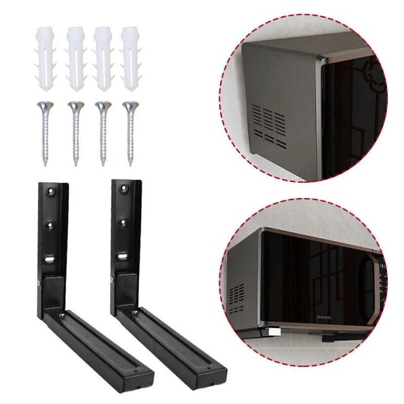 2x Adjustable Microwave Brackets Wall Mount Heavy Duty Shelf Carbon