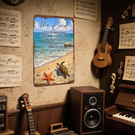 Beach Turtle & Starfish Inspirational Bible Verse Metal Sign, Christian Scripture Wall Decor, 5.5 x 8 Inches Aluminum Coastal Bedroom & Office Decor