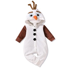 MINIFEIKO Christmas Baby Snowman Outfit Infant Boys And Girls Xmas Long Sleeve One Piece Velvet Hooded Romper Jumpsuit Clothes(Snowman,0-3 Months)