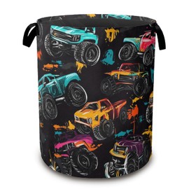 Laundry Hamper,Abstract Monster Truck Laundry Basket,Waterproof Oxford Cloth Storage Basket with Handle for Clothes Books Nursery Home Storage Sundries 16"x20"