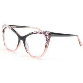 mincl Oversized Cat Eye bling Rhinestones Reading Glasses Female Crystal Frame Eyewear Diamond Reader for Women (black&pink, 3.5, multiplier_x)