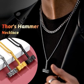 FaithHeart Viking Stuff Men Thors Hammer Necklace, Stainless Steel Norse Mythology Mjolnir Pendant Protective Jewelry for Women with Gift Packaging