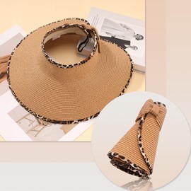 MILAKOO Wide Brim Straw Hat for Women Adjustable Foldable Summer Beach Sun Hat for Outdoor Travel Gardening, Crimped edge, Unit size
