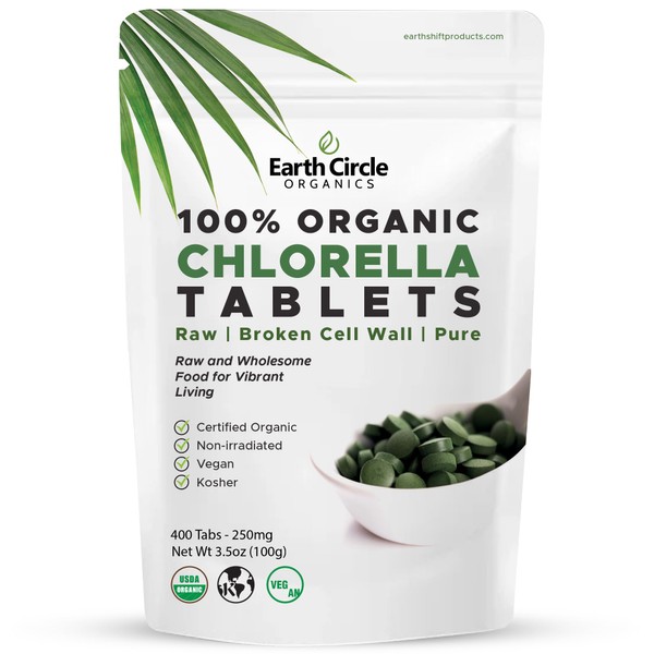 Organic Chlorella Tablets | Kosher | Potent Supplement, All-Natural Chlorophyll, Green Algae superfood, Broken Cell Wall | High in Protein & Iron, no additives, Vegan - 400 Tablets