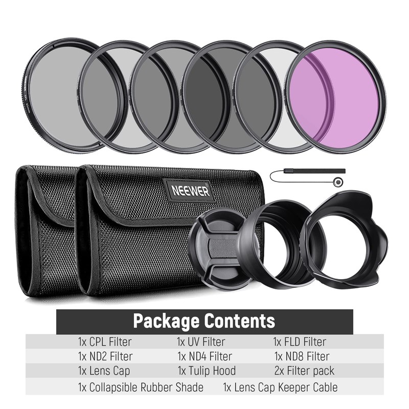 NEEWER 82mm ND Filter Pack and Lens Accessories, ND2 ND4
