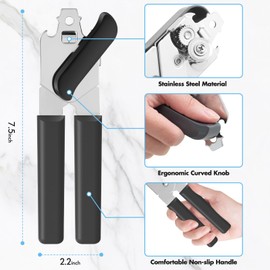 Can Opener Manual, COKORA Can Openers Hand Held with Comfort Anti-Slip Handles, Heavy Duty Stainless Steel Can Opener Smooth Edge and Bottle Openers, Easy Turn Can Openers for Seniors, Kitchen, Gray