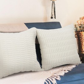 Corduroy Cushion Covers Throw Pillow: Pack of 2 Modern Soft Pillowcase Decorative Textured Cushions for Home decor Sofa Bedroom Couch 45 x 45 cm 531-0705