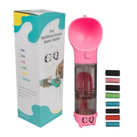 CONFORT QUEST Dog Water Bottle Cup Bag - Portable Dispenser Bottles and Bowl Food for Dogs - Travel Container Pet - Small Dog Poop Bags Roll - 4 in 1-8 Rolls Puppy Poop Bags