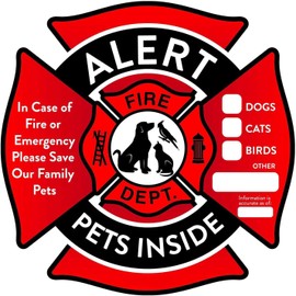 Pet Alert Sticker Rescue Pet Decals Self-Adhesive Rescue Pets Window Sticker Anti Scratch Pet Inside Fire Sticker Emergency Pet Kit for House Home Window UV Resistant, Waterproof Pet Stickers-5Pack