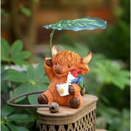 Coffee, Highland Cattle and Interesting Dwarf Garden, Outdoor Decoration Courtyard, Courtyard Lawn, Christmas Housewarming Gift for Women, mom, Grandma